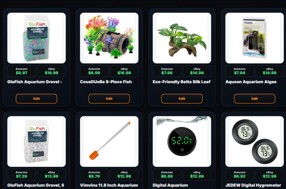 ListForge listings view with Amazon and eBay pricing